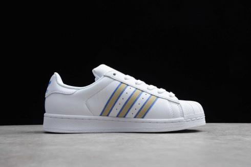 Adidas Originals Superstar Footwear White Blue Gold Metallic Shoes CG0619