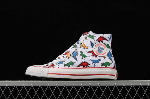 Converse Chuck Taylor All Star High PS Dinoverse Print White Enamel Red Totally Blue 663636C