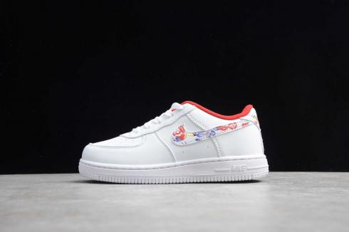 2020 Kids Nike Air Force 1 Low White Derby Red Chinese New Year CU2980-991