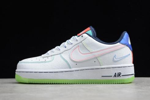 2020 Nike Air Force 1 Low Outside The Lines White Racer Blue Aurora Green CV2421 100