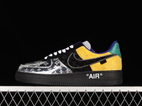 LV x Nike Air Force 1 07 Low Black Metallic Sliver Yellow Green 3308-6