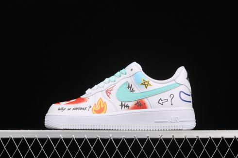 Nike Air Force 1 07 Low White Sky Blue Red Multi Color CW2288-115