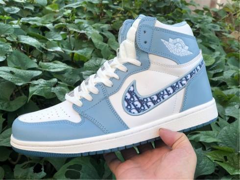 Dior x Air Jordan 1 High White Blue Baskeball Shoes CN8607-041