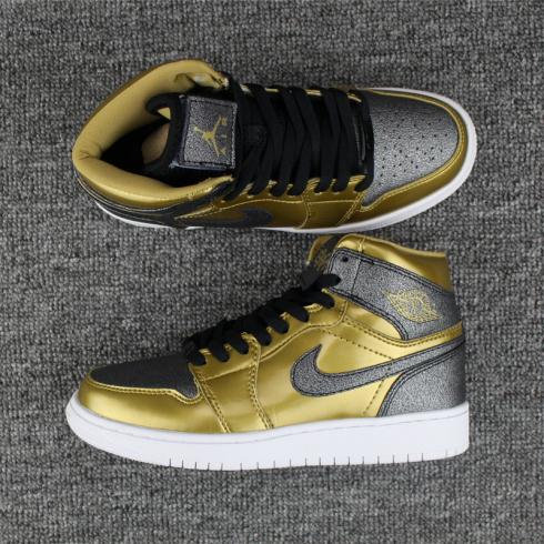 Nike Air Jordan I 1 High GS BHM black gold white Women Shoes