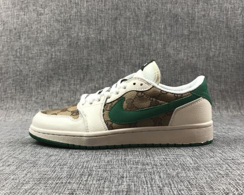 Gucci x Air Jordan 1 Low White Brown Green Shoes DO5528-011
