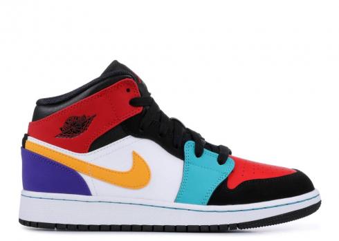Air Jordan 1 Mid Gs Multi-color White Black University Red 554725-125