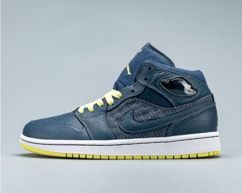 Nike Air Jordan 1 Retro Mid Yellow White Blue Unisex Basketball Shoes 555071-047