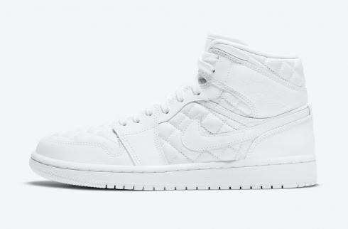 Wmns Air Jordan 1 Mid Triple White Quilted Basketball Shoes DB6078-100