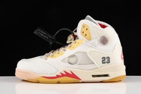 2020 OFF WHITE x Air Jordan 5 White Fire Red CT8480 002 For Sale