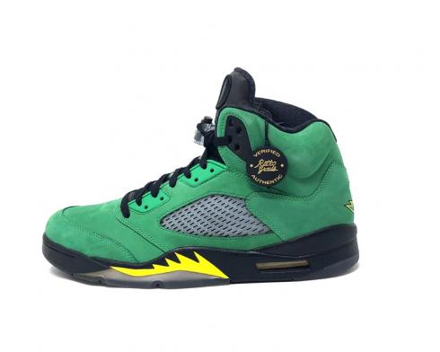 Original Air Jordan 5 Oregon Ducks Green Black Yellow Mens Sports Basketball Shoes 454803-535