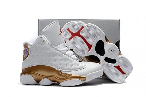 Nike Air Jordan 13 Kids Shoes White Gold Red
