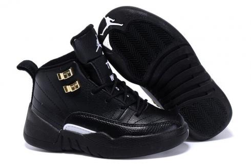 Nike Air Jordan XII 12 Kid Children Shoes Black All Gold