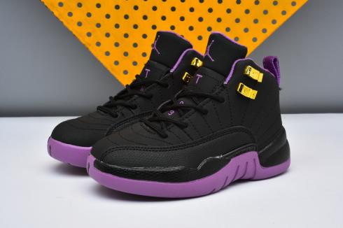 Nike Air Jordan XII 12 Kid Children Shoes Black Purple Yellow