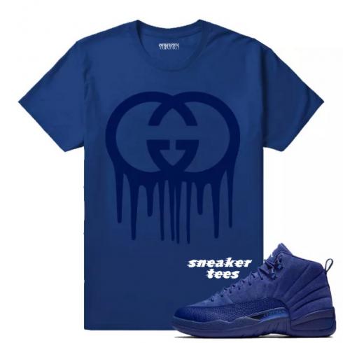 Match Jordan 12 Blue Suede Gucci Drip Blue T-shirt
