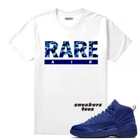 Match Jordan 12 Blue Suede Rare Ai Camo White T-shirt