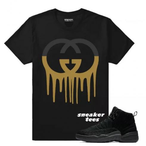 Match Jordan OVO 12 Black Gucci Drip Black T-shirt