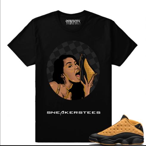 Match Air Jordan 13 Chutney Sneaker Head 13s Black T shirt