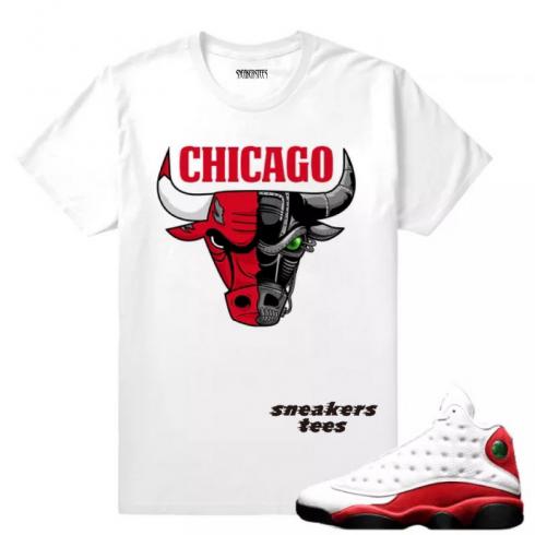 Match Jordan 13 OG Chicago Cyborg Bull White T-shirt