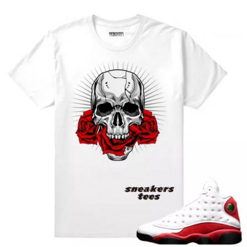 Match Jordan 13 OG Chicago Dxpe Skull Roses White T-shirt