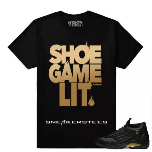 Match Air Jordan 14 DMP Shoe Game Lit Black T shirt