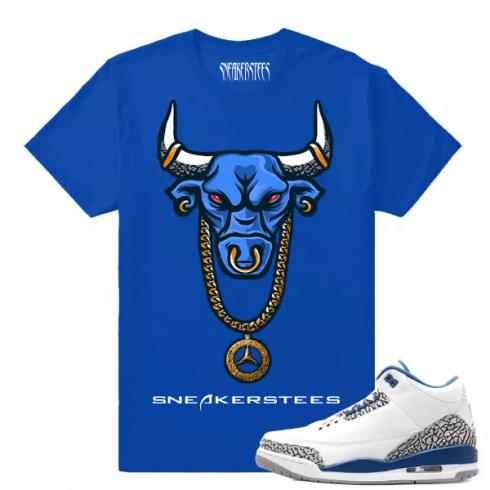 Match Jordan 3 True Blue OG OG Bull Royal T shirt