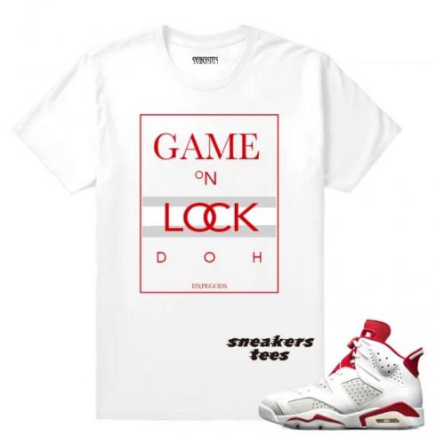 Match Jordan 6 Alternate Game on Lock Doh White T-shirt