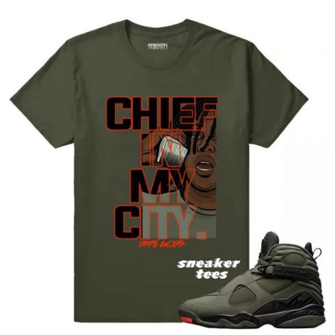 Match Jordan 8 Take Flight Chief in my City Military Green-T-shirt
