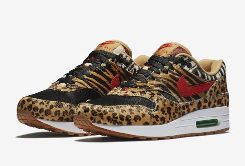 atmos x Nike Air Max 1 Animal Pack 2.0 Wheat Bison Classic Green Sport Red AQ0928-700