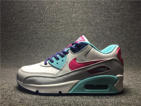 Nike Air Max 90 Leather GS White Pink Blue Youths Shoes 724852-102