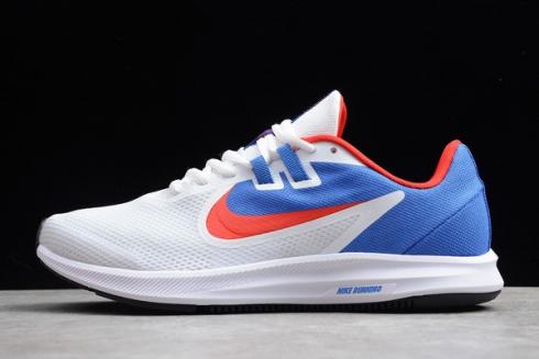 2019 Nike Downshifter 9 White Blue Red Running Shoes AQ7486 600