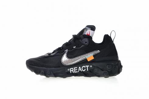 Off White X React Element 87 Silver Pure Black Running Shoes AQ0068-001