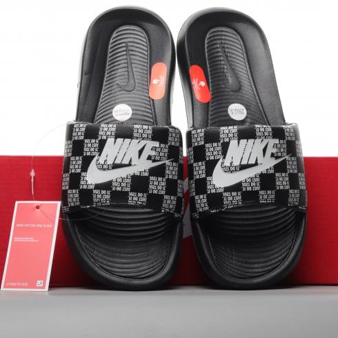 Nike Victori One Printed Slide Just Do It Checker Black White CN9678-004