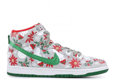 Dunk High SB Prm Concepts Ugly Christmas Sweater Heather Grey Red University Green Pink 635525-036