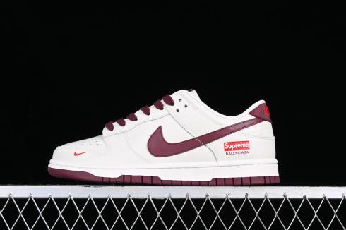 Supreme x Nike SB Dunk Low BALENCIAGA White Dark Red XD1688-008