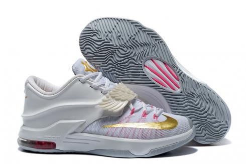 Nike KD VII 7 PRM Aunt Pearl 9 White Pink Gold Kay Yow Breast Cancer 706858-176