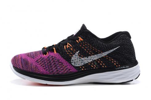 Nike Flyknit Lunar 3 Black Purple Orange Womens Running Shoes 698182-006