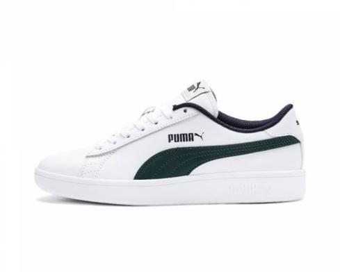 PUMA Smash V2 L Jr White Ponderosa Pine Green Casual Shoes 365170-10