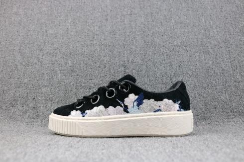Puma Basket Platform Reset Wns Embroidery Height Increasing Casual Shoes Women Shoes 367695-01