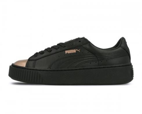 Puma Wmns Basket Platform Metallic Black Rose Gold Womens Shoes 366169-02