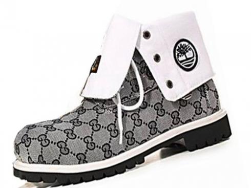 Grey White Timberland Roll Top Boots For Men