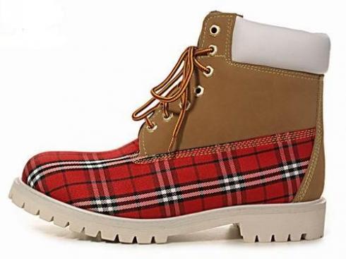 Mens Timberland Custom Varsity Boots Wheat White Red