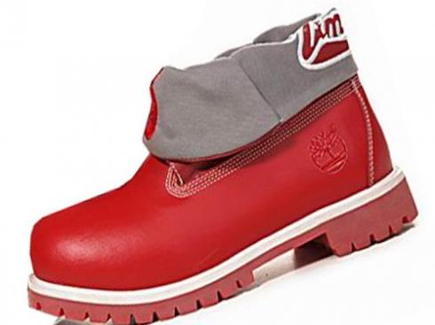 Mens Timberland Roll Top Boots Red Grey